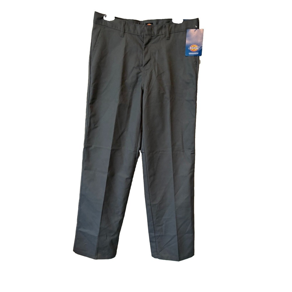 Dickies Boys Flat Front Pants 16 Husky Charcoal Gray Classic Fit Straight New